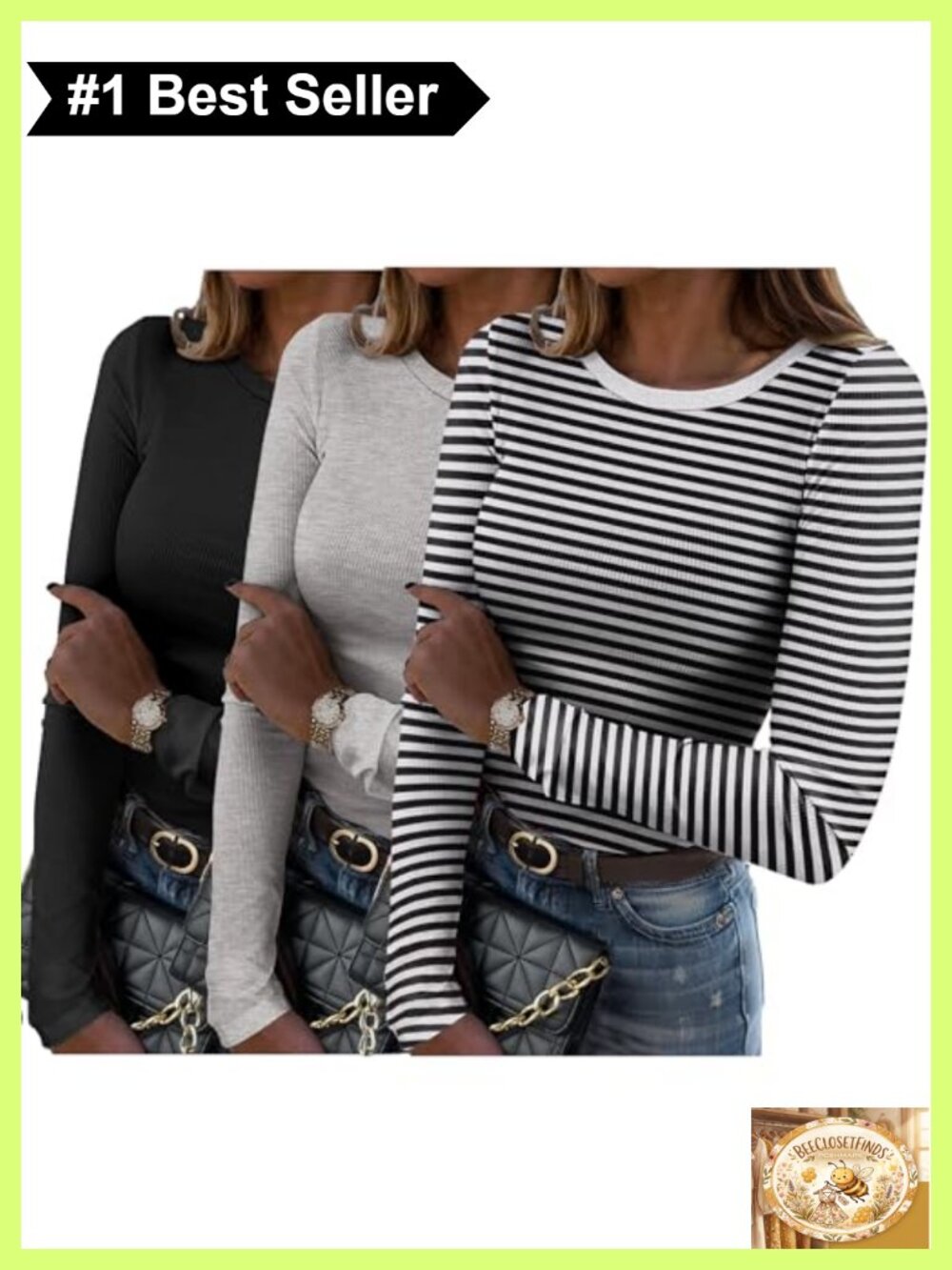 Ribbed Long Sleeve Slim Fit Crewneck Basic Tee